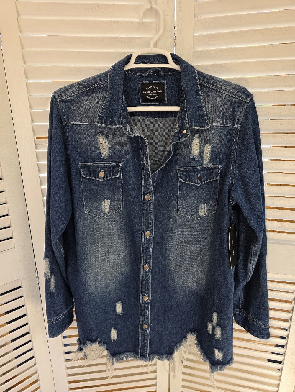 AMERICAN BAZI Distressed Denim Jacket Size 3X